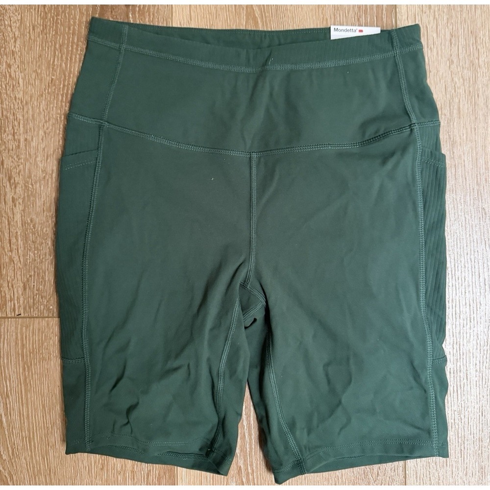 Mondetta‎ Women's High Rise Biker Shorts S Green 8" Inseam Pockets NWT